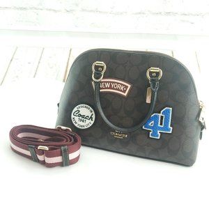 Coach Womens Brown Signature Canvas Ski Patches Double Handles Katy Satc…